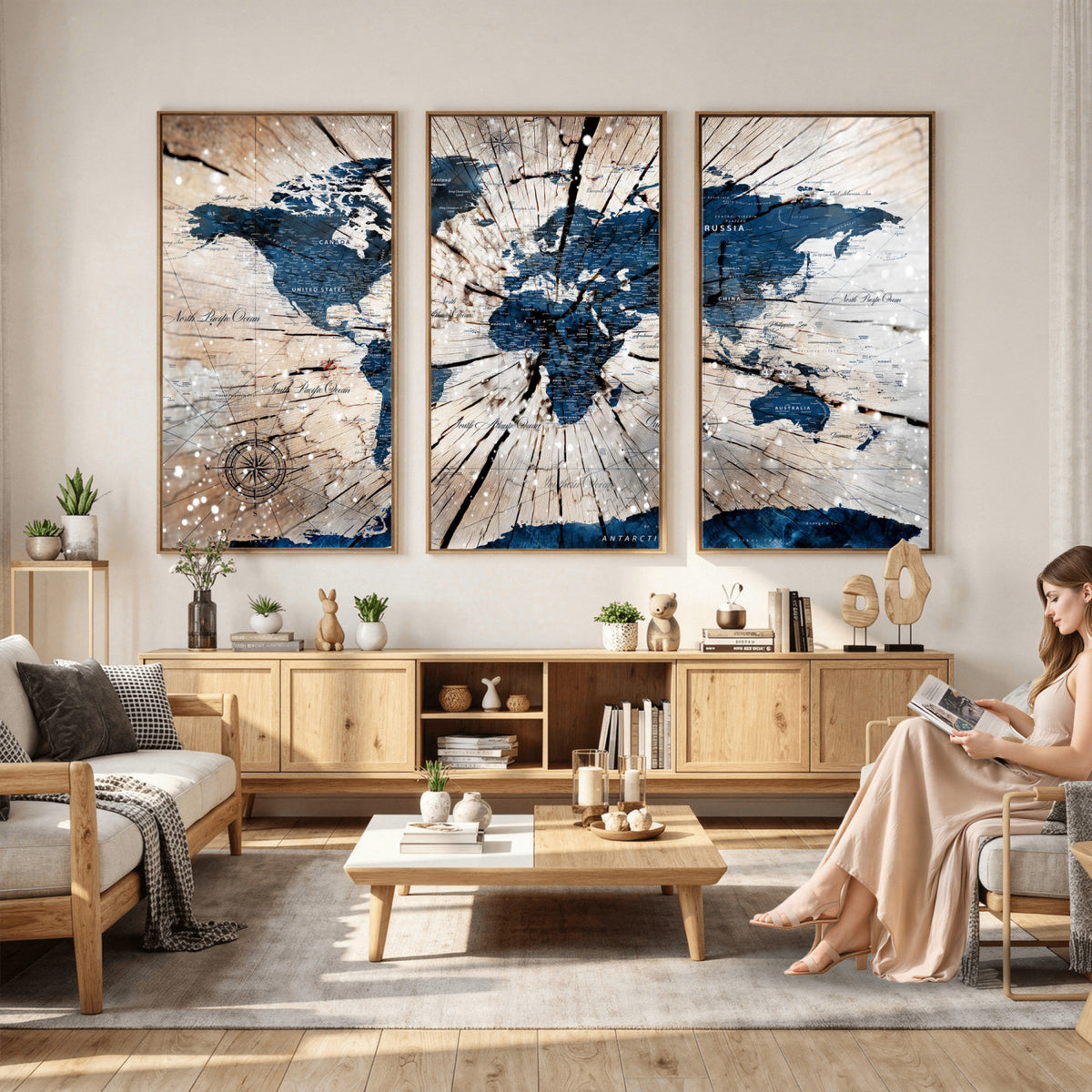 19478704-MGV-CV-36X24 - World Map Wall Art Canvas Print, Modern Decorative Framed Map Artwork Prints for Living Room, Office, Bedroom Wall Decor