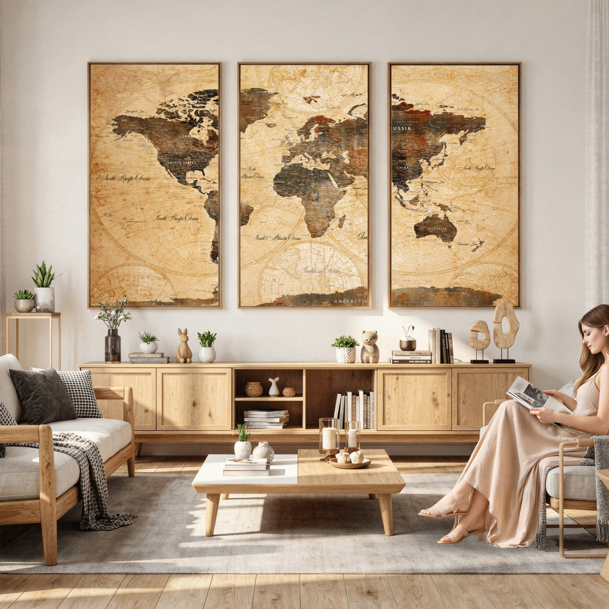 63156625-MGV-CV-36X24 - World Map Wall Art Canvas Print, Modern Decorative Framed Map Artwork Prints for Living Room, Office, Bedroom Wall Decor