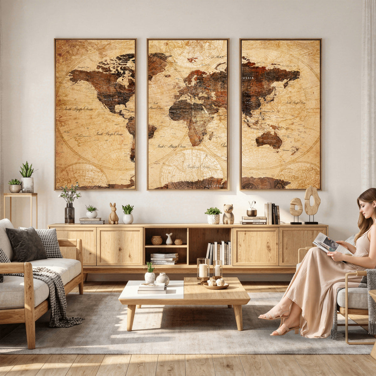 40760475-MGV-CV-36X24 - World Map Wall Art Canvas Print, Modern Decorative Framed Map Artwork Prints for Living Room, Office, Bedroom Wall Decor