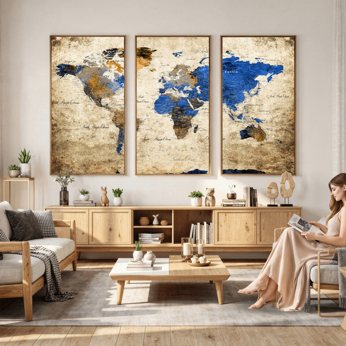 27314341-MGV-CV-36X24 - World Map Wall Art Canvas Print, Modern Decorative Framed Map Artwork Prints for Living Room, Office, Bedroom Wall Decor