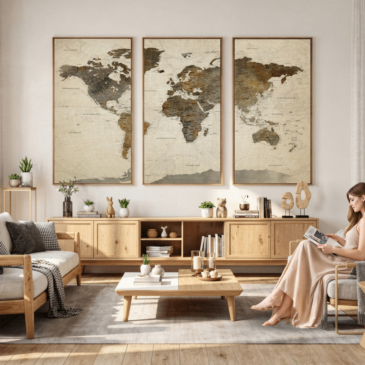 49623468-MGV-CV-36X24 - World Map Wall Art Canvas Print, Modern Decorative Framed Map Artwork Prints for Living Room, Office, Bedroom Wall Decor