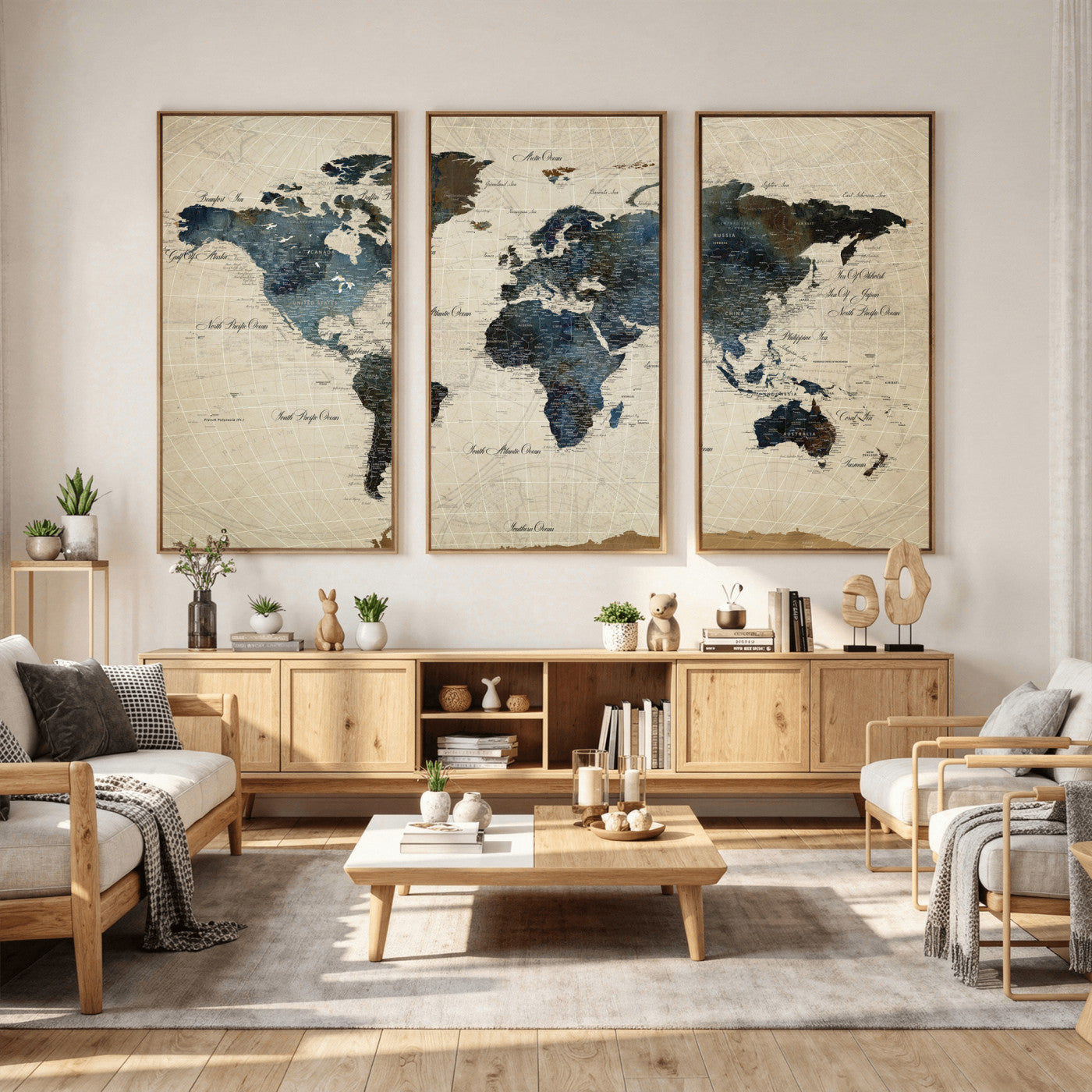 72927803-MGV-CV-36X24 - World Map Wall Art Canvas Print, Modern Decorative Framed Map Artwork Prints for Living Room, Office, Bedroom Wall Decor