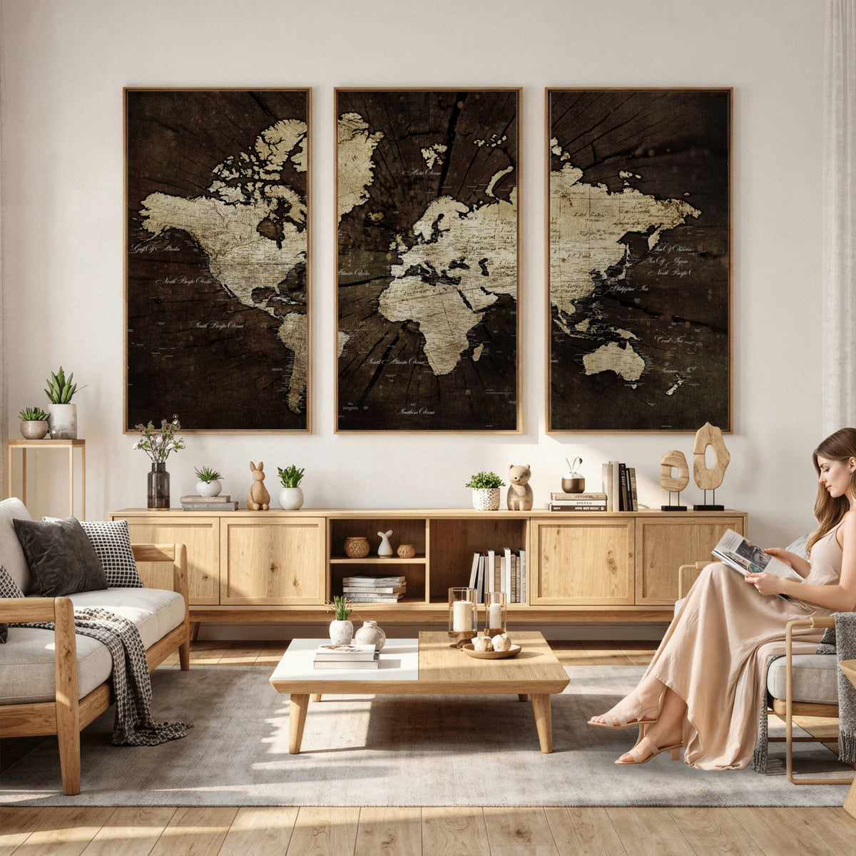 40991509-MGV-CV-36X24 - World Map Wall Art Canvas Print, Modern Decorative Framed Map Artwork Prints for Living Room, Office, Bedroom Wall Decor
