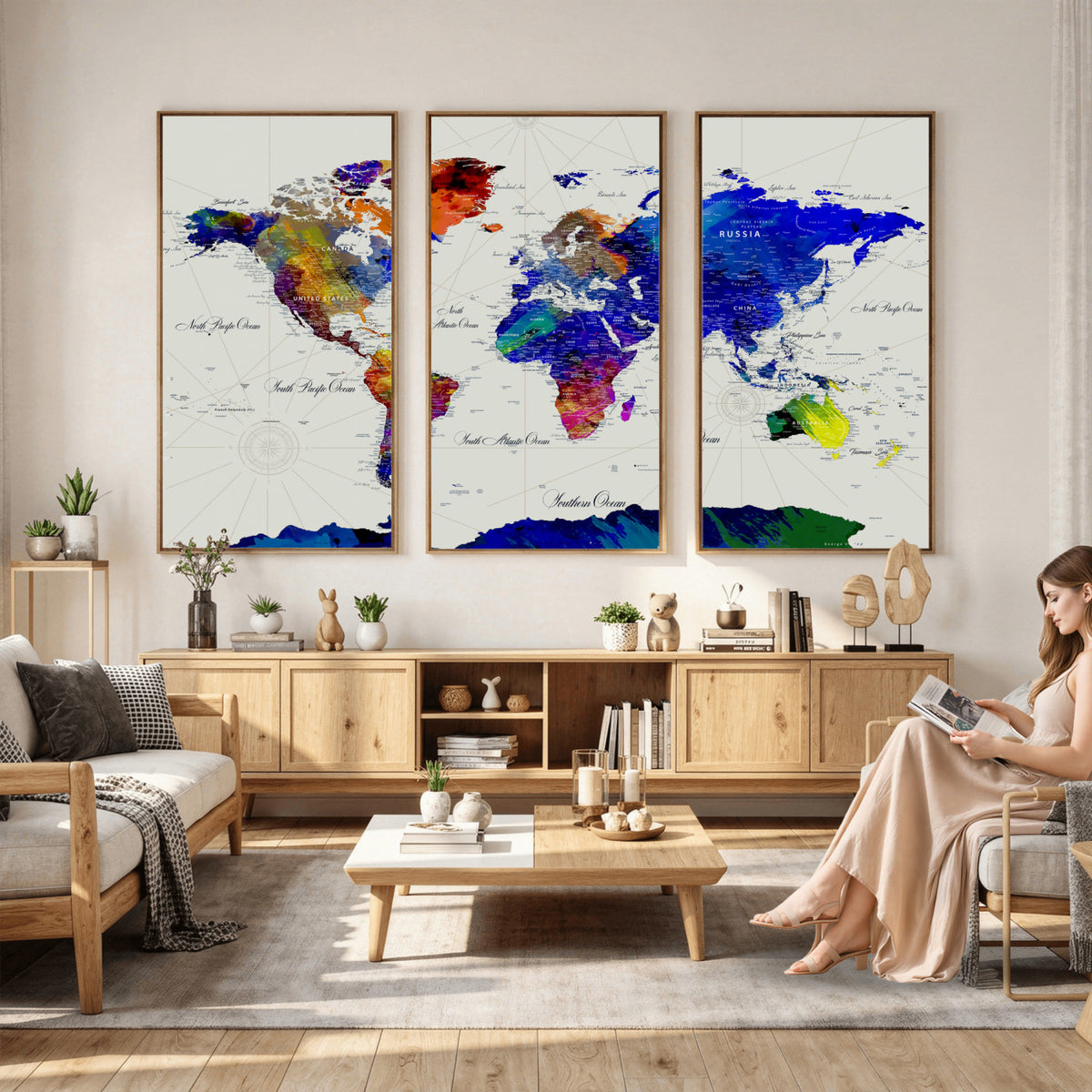 49670038-MGV-CV-36X24 - World Map Wall Art Canvas Print, Modern Decorative Framed Map Artwork Prints for Living Room, Office, Bedroom Wall Decor