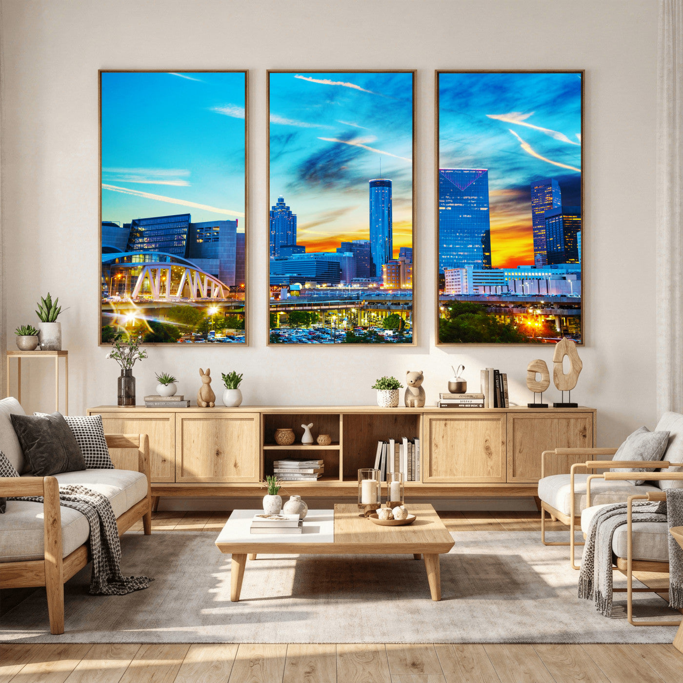 23097797-MGV-CV-36X24 - Atlanta Skyline Wall Art Canvas Print, Atlanta Downtown Night Cityscape Print for Modern Urban Wall Decor