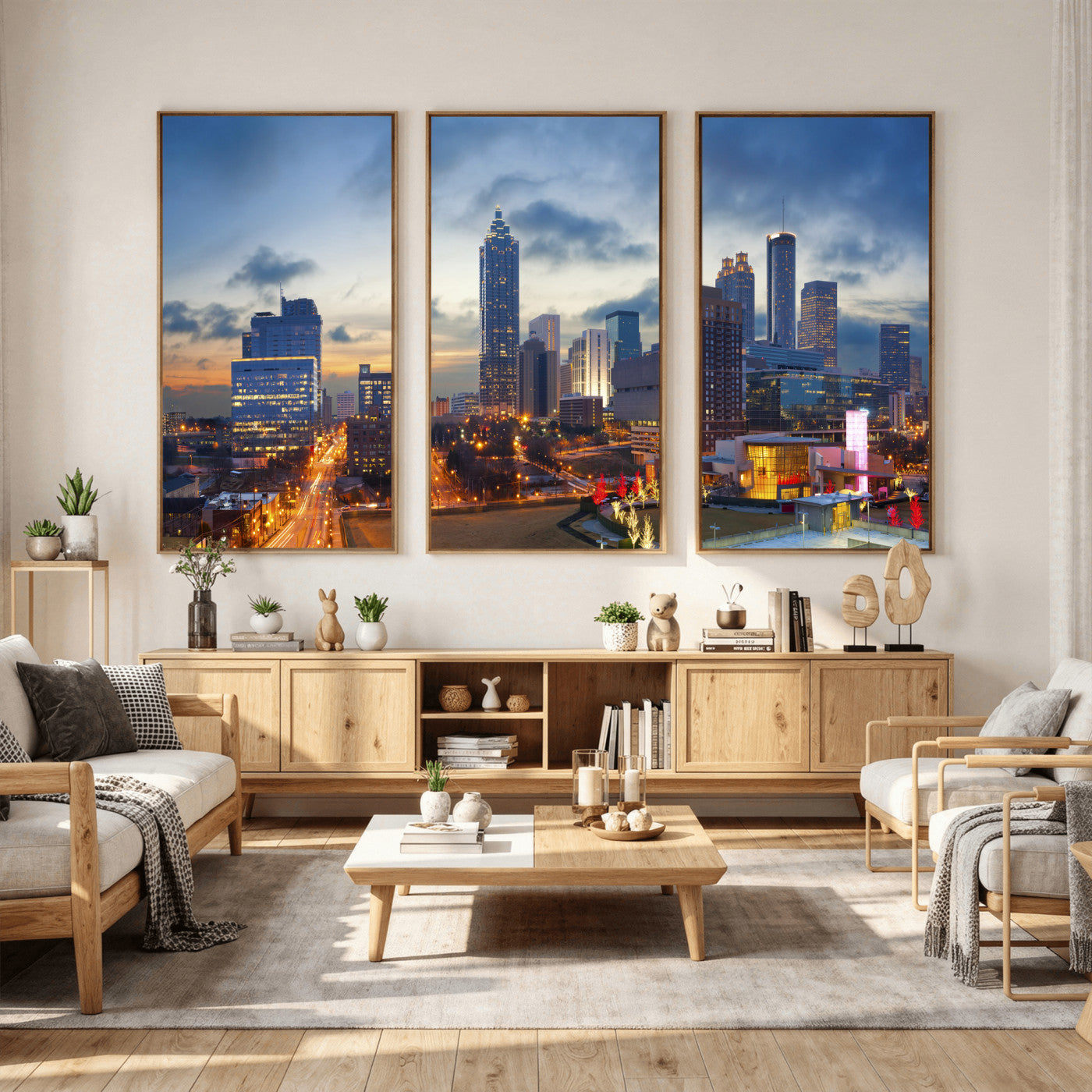 18461309-MGV-CV-36X24 - Atlanta Skyline Wall Art Canvas Print, Atlanta Downtown Night Cityscape Print for Modern Urban Wall Decor