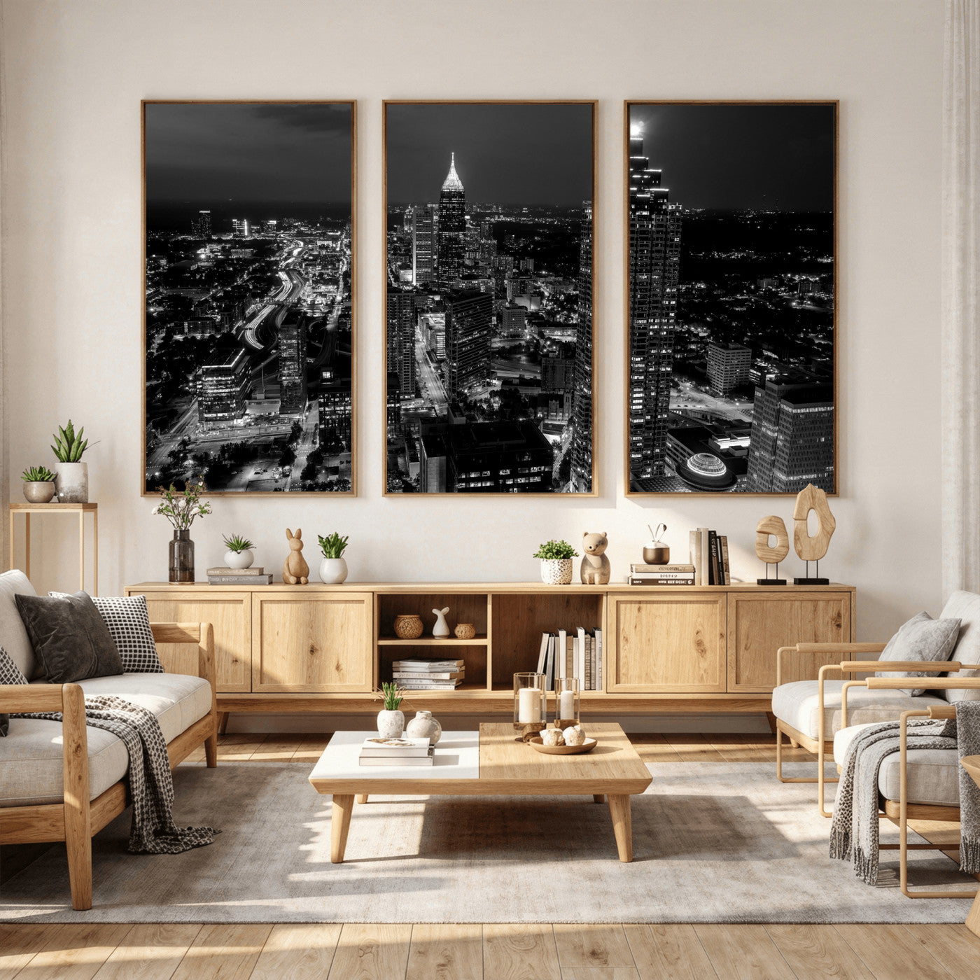 56773510-MGV-CV-36X24 - Atlanta Skyline Wall Art Canvas Print, Atlanta Downtown Night Cityscape Print for Modern Urban Wall Decor
