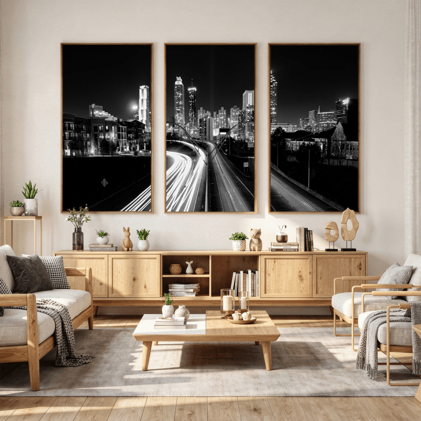 80330064-MGV-CV-36X24 - Atlanta Skyline Wall Art Canvas Print, Atlanta Downtown Night Cityscape Print for Modern Urban Wall Decor