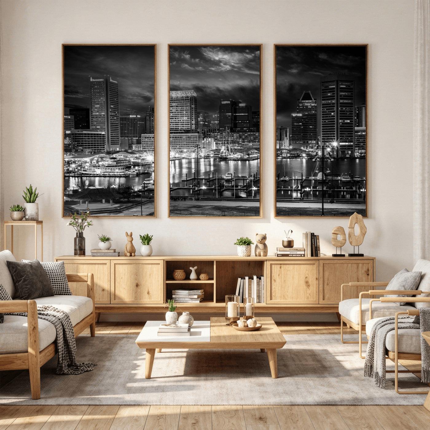 79755655-MGV-CV-36X24 - Baltimore Skyline Wall Art Canvas Print, Baltimore Downtown Night Cityscape Print for Modern Urban Wall Decor
