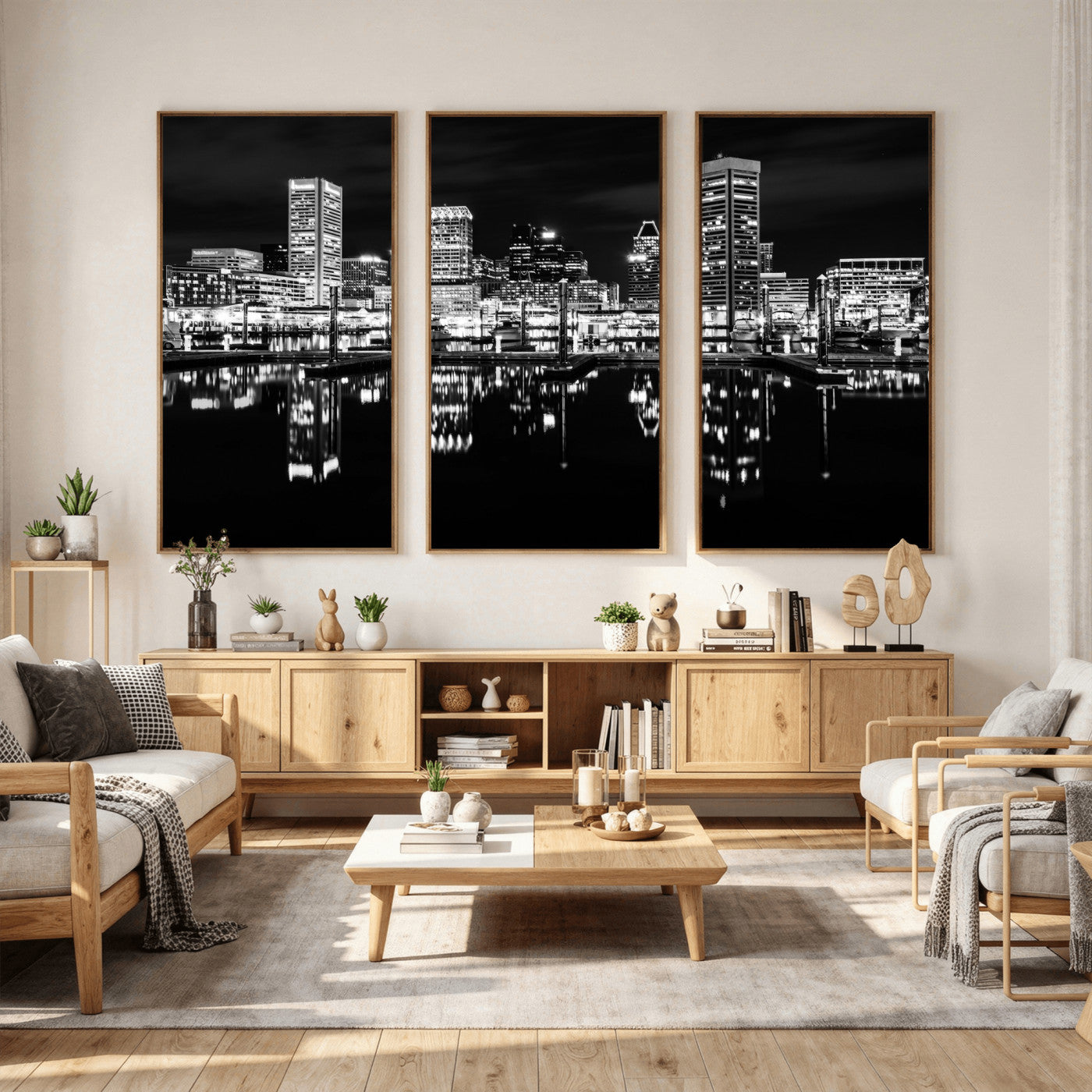 69187681-MGV-CV-36X24 - Baltimore Skyline Wall Art Canvas Print, Baltimore Downtown Night Cityscape Print for Modern Urban Wall Decor