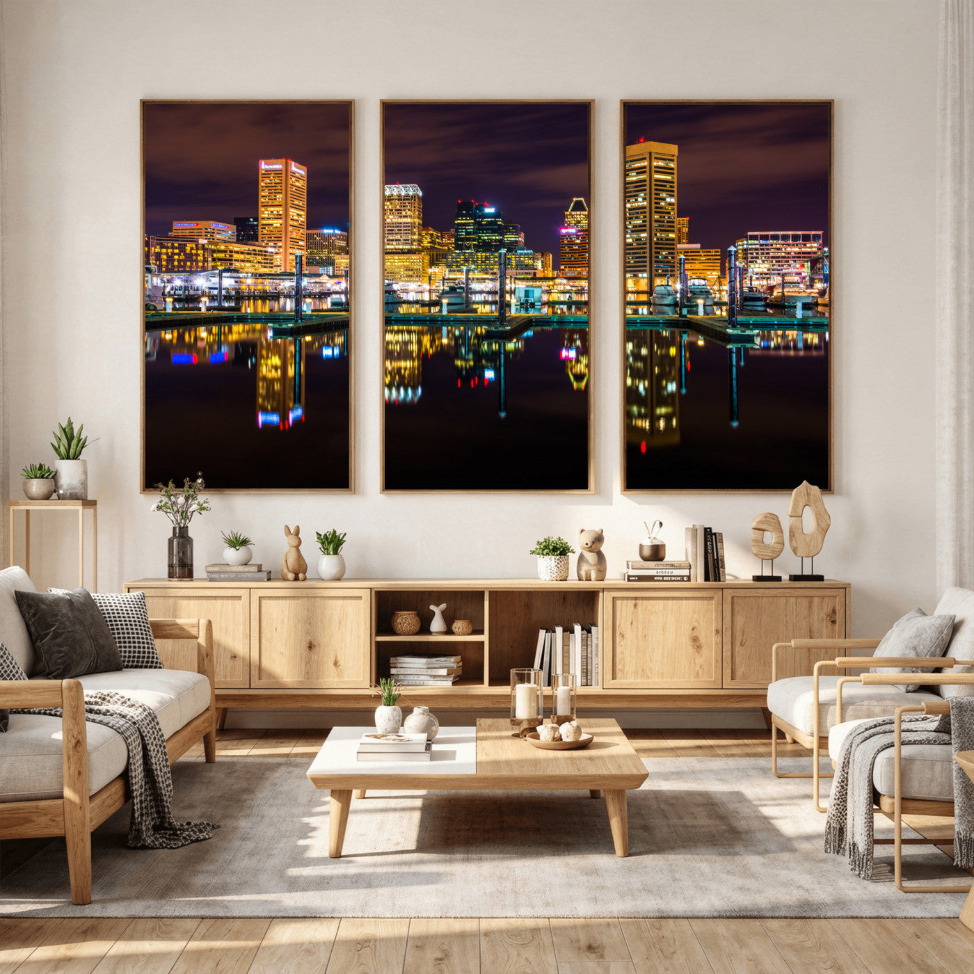 38201692-MGV-CV-36X24 - Baltimore Skyline Wall Art Canvas Print, Baltimore Downtown Night Cityscape Print for Modern Urban Wall Decor