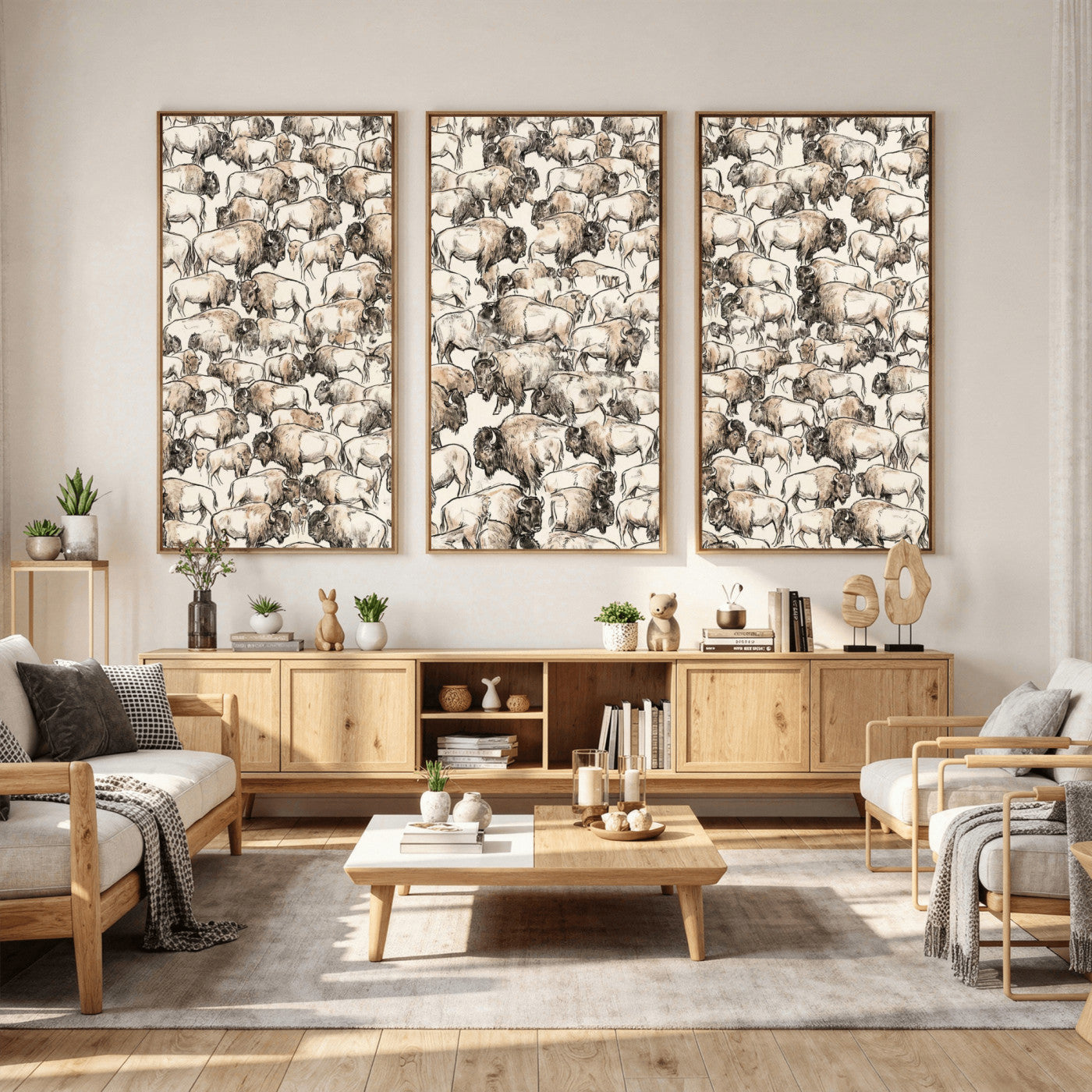 77502929-MGV-CV-36X24 - Farmhouse Animals Wall Art Canvas Print - Abstract Farm Animal Drawing Mid-Century Wall Art for Cabin Decor