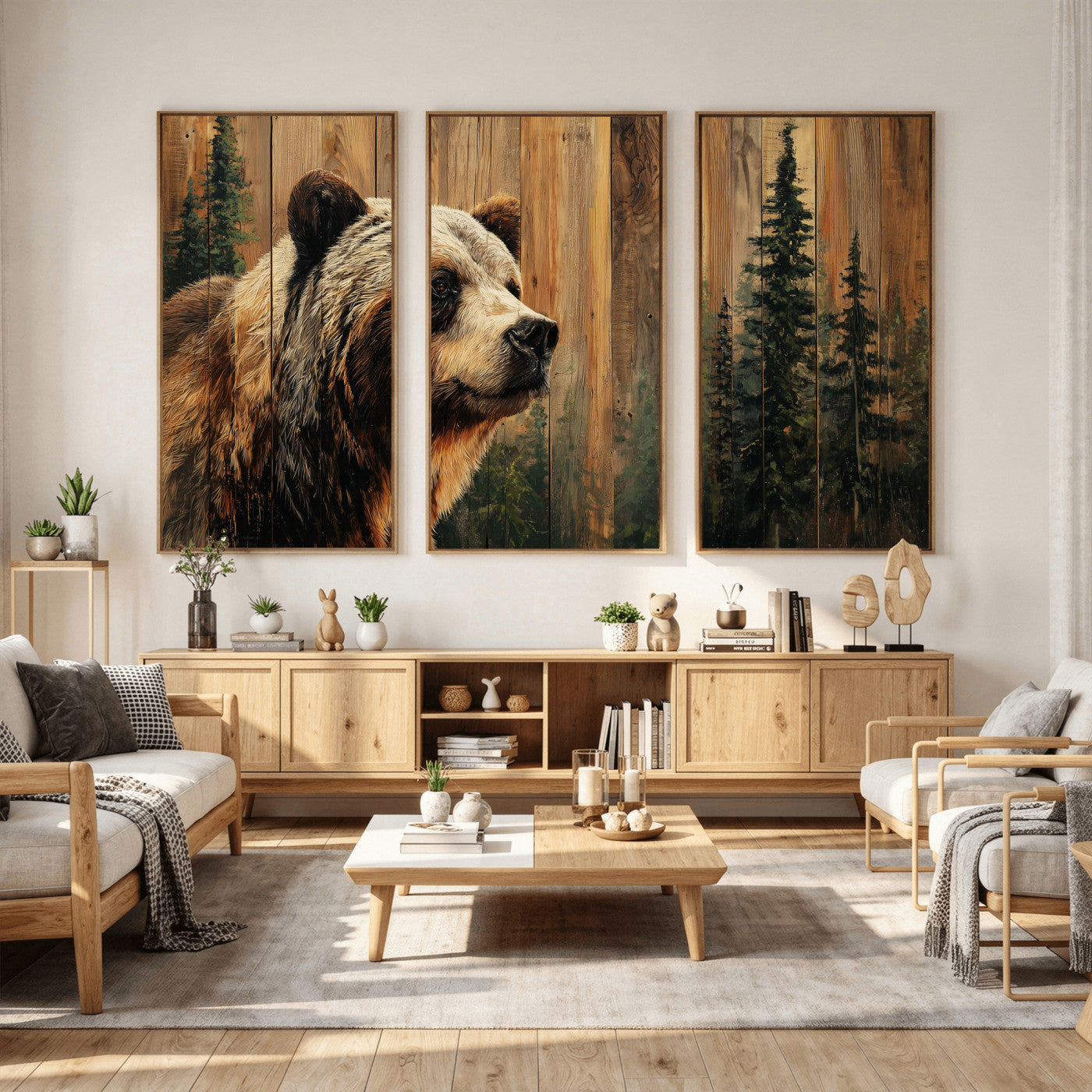 75645180-MGV-CV-36X24 - Grizzly Bear Wall Art Canvas Print, Rustic Wildlife Bear Artwork, Forest Animal Painting, Cabin Lodge Nature Wall Decor