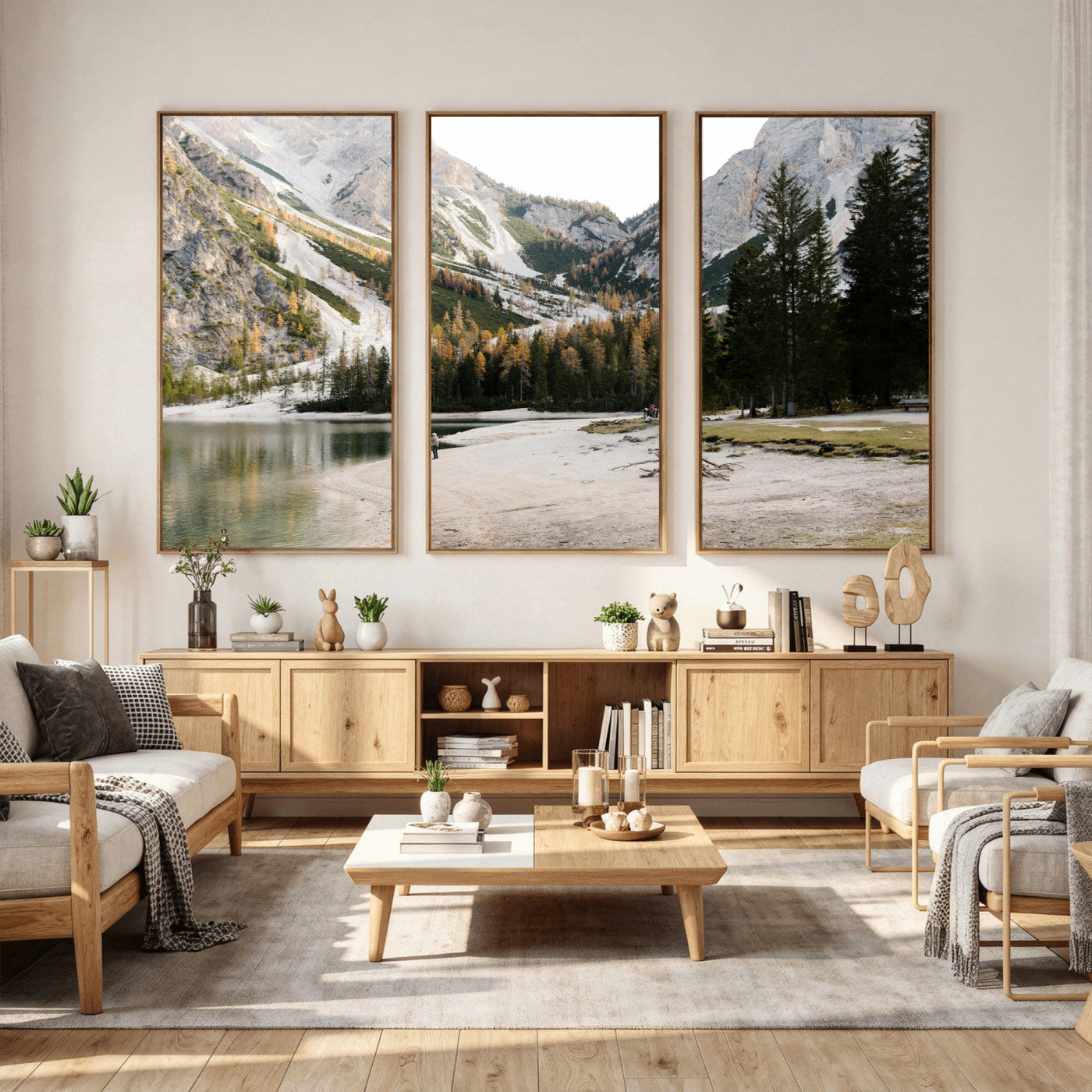 89246758-MGV-CV-36X24 - Lake Braies Alpine Landscape Wall Art Canvas Print, Dolomites Mountain Lake Forest Canvas Print, Italian Alps Scenic Nature Art Printing