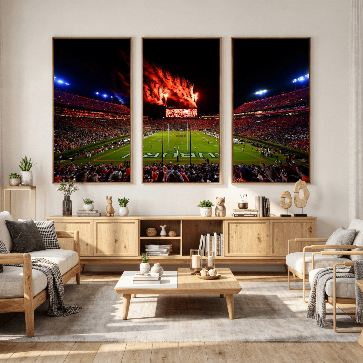 81918884-MGV-CV-36X24 - Auburn Stadium Wall Art Canvas Print, College Football Night Game Crowd, Jordan Hare Stadium Artwork