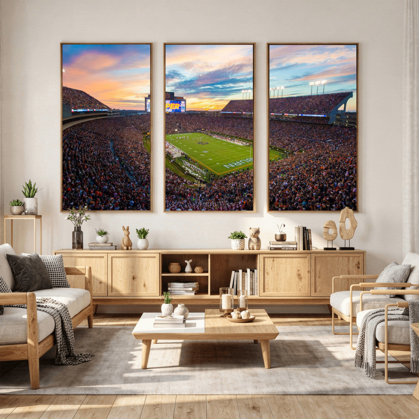 75203764-MGV-CV-36X24 - Auburn Stadium Sunset Wall Art Canvas Print, Jordan Hare Stadium Game Day Crowd, Auburn Tigers Football Artwork