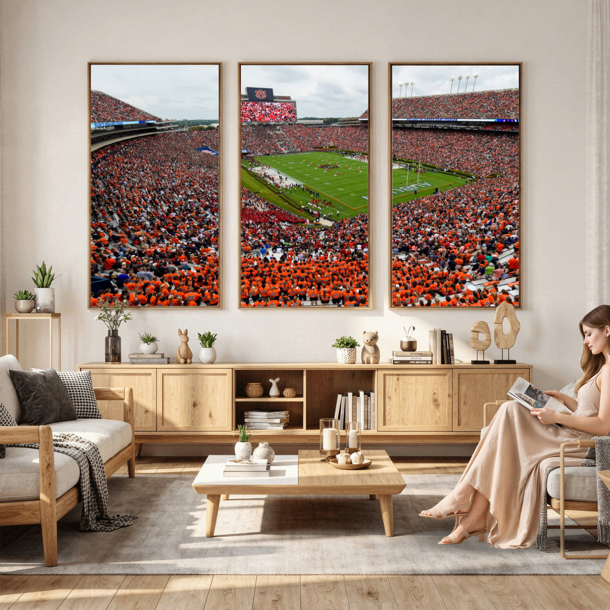 82562490-MGV-CV-36X24 - Auburn Stadium Sunset Wall Art Canvas Print, Jordan Hare Stadium Game Day Crowd, Auburn Tigers Football Artwork