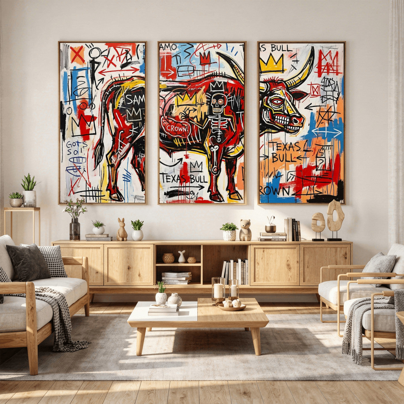89504579-MGV-CV-36X24 - TITLE: Texas Bull Wall Art Canvas Print, Abstract Graffiti Bull Painting, Western Animal Art, Modern Ranch Decor