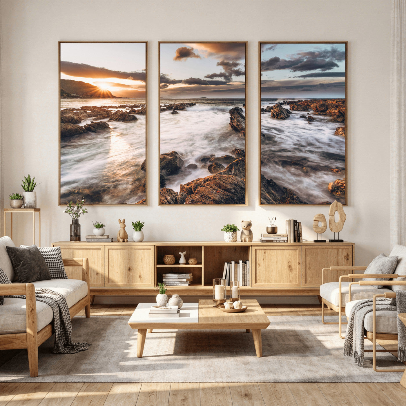 66746024-MGV-CV-36X24 - Rocky Coast Ocean Sunset Wall Art Canvas Print, Dramatic Seascape Nature Wall Decor for Living Room and Office