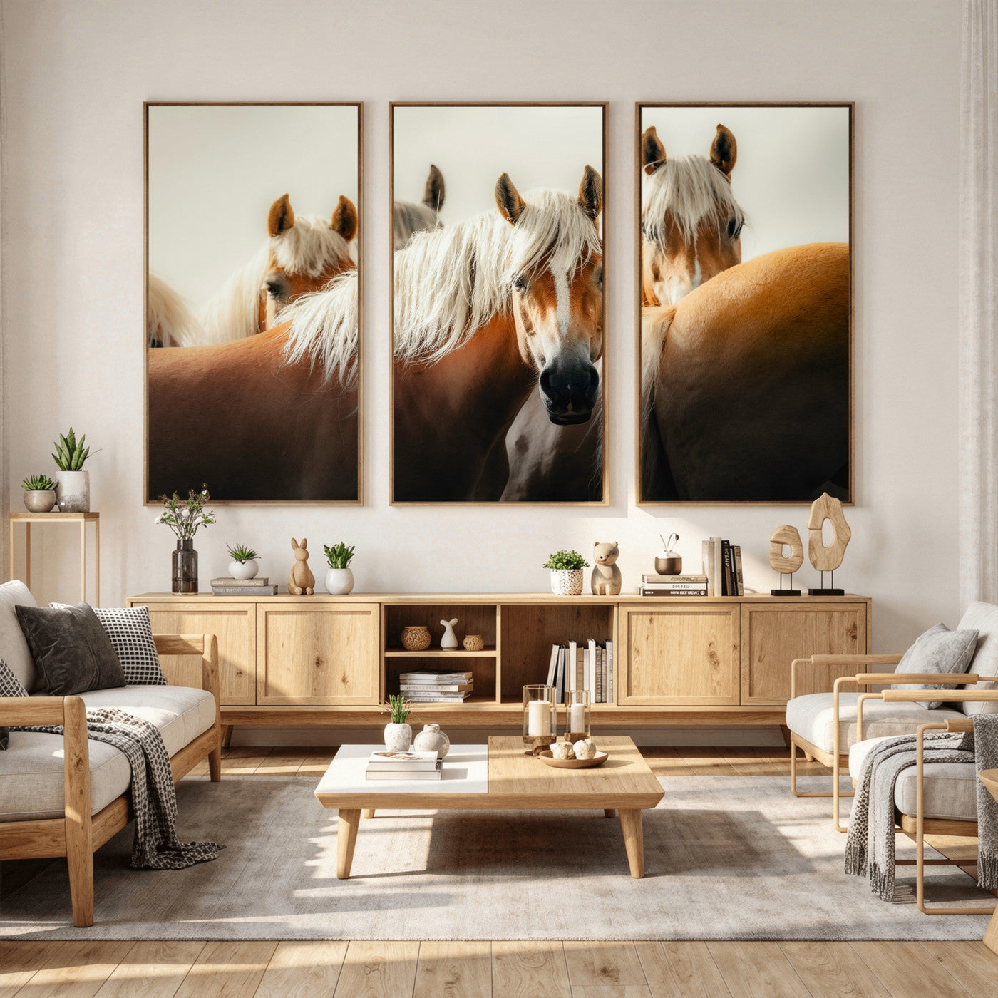 71904941-MGV-CV-36X24 - Wild Horse Herd Wall Art Canvas Print, Natural Horse Portrait Nature Wall Decor for Living Room and Office