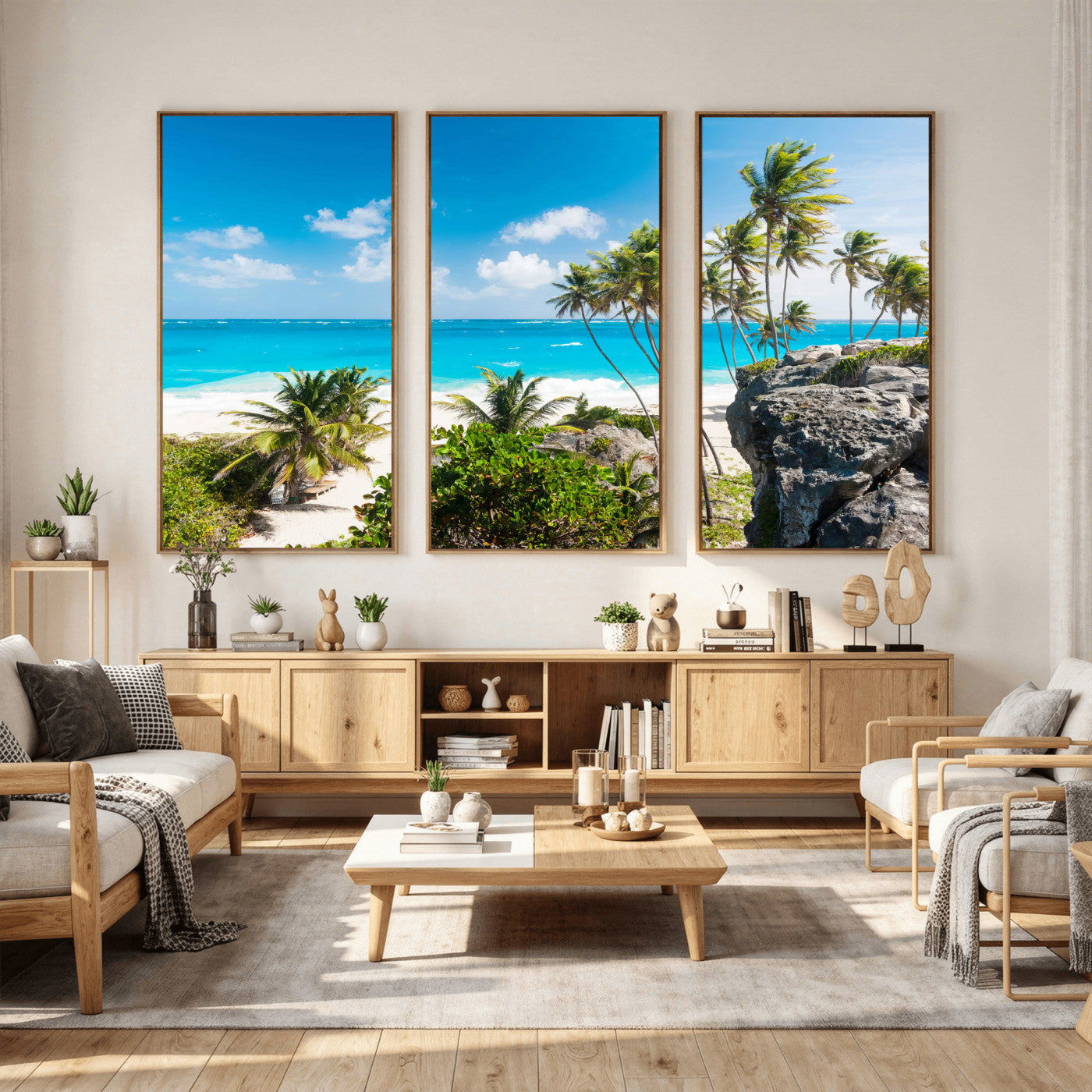 98605610-MGV-CV-36X24 - Tropical Beach Wall Art Canvas Print, Palm Tree Ocean Landscape Photography, Caribbean Coastal Artwork