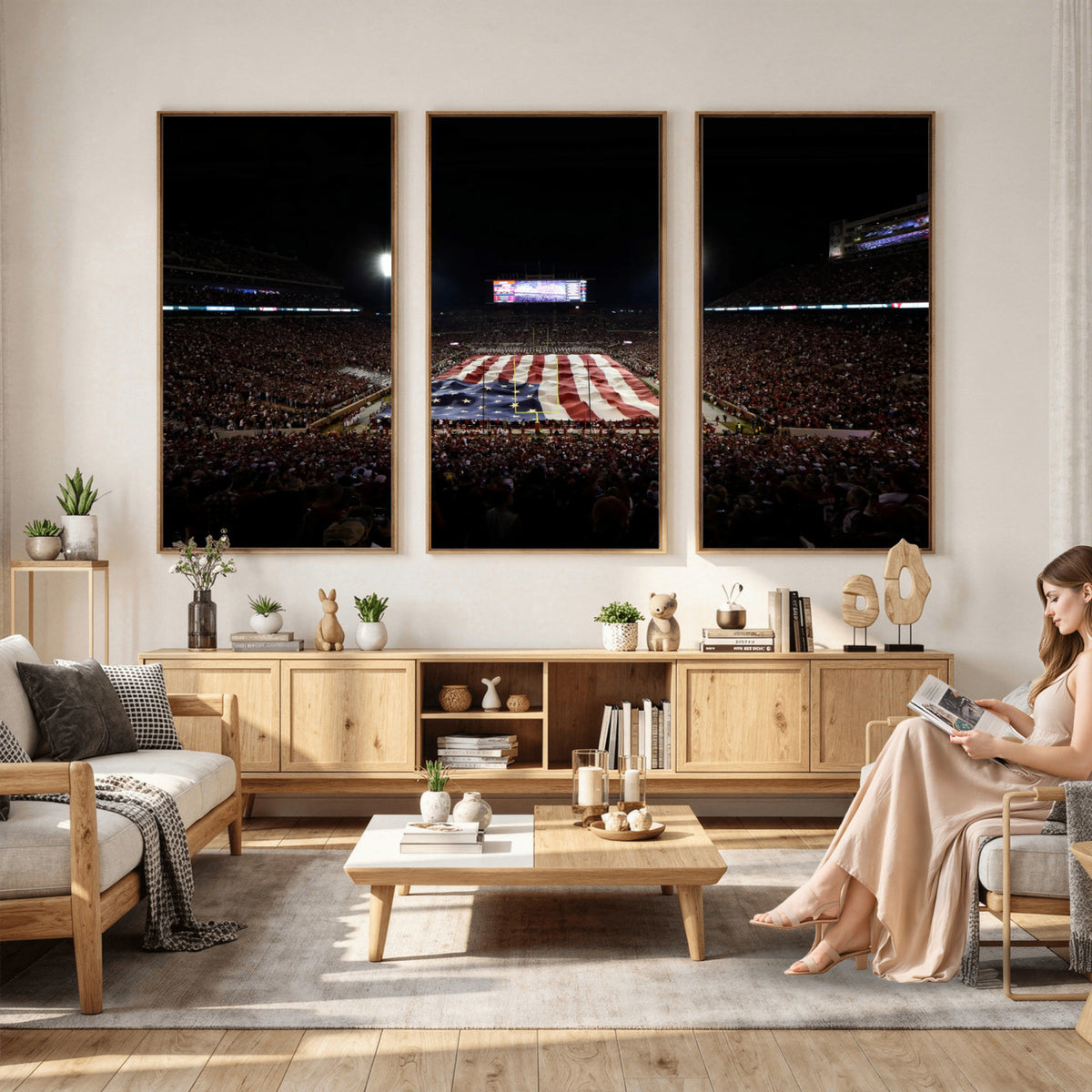 98418189-MGV-CV-36X24 - Oklahoma Memorial Stadium Wall Art Canvas Print – Oklahoma Sooners Football Artwork for Home, Office, and Sports Room Decor
