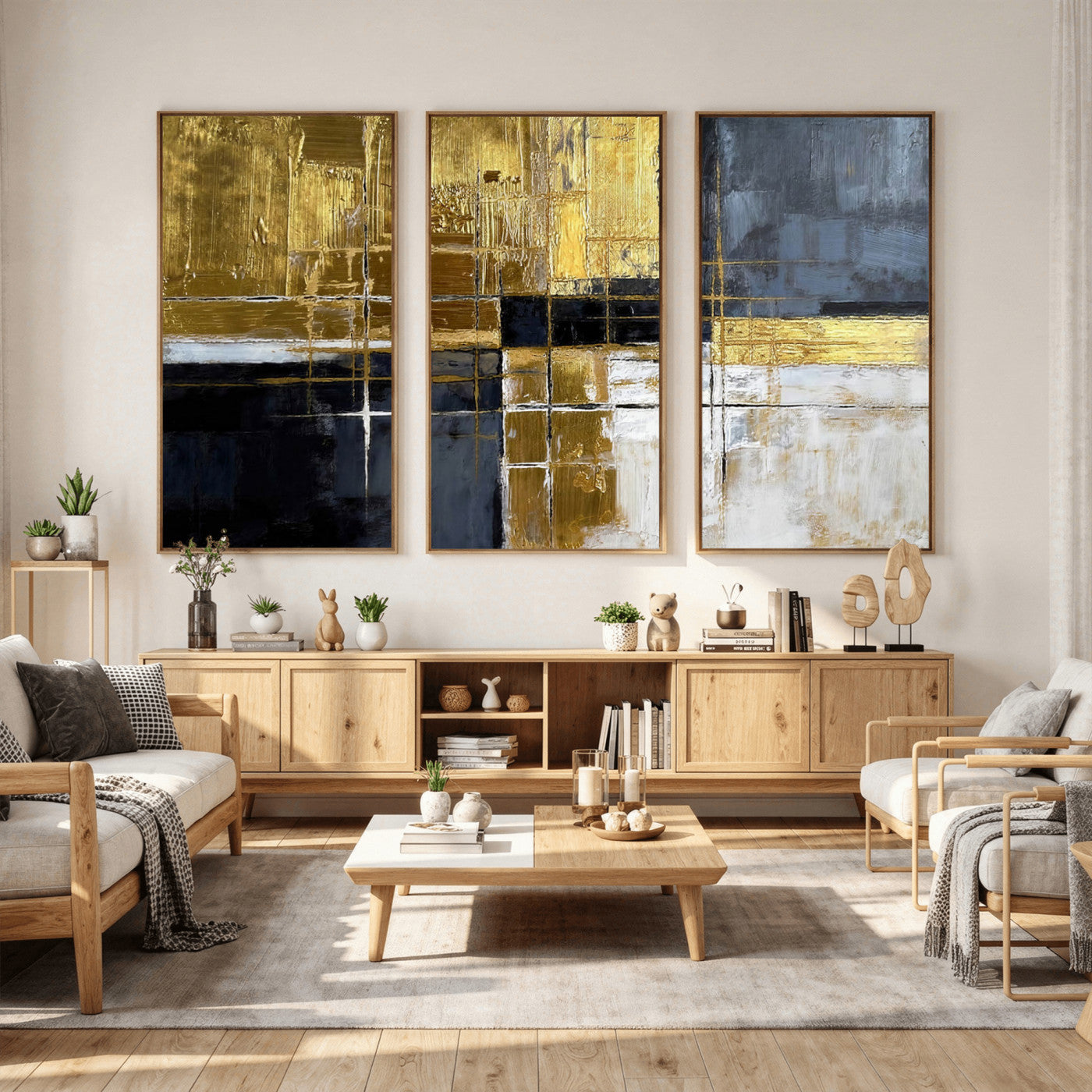 76917030-MGV-CV-36X24 - Gold Navy Abstract Wall Art Canvas Print, Modern Luxury Geometric Painting Wall Decor for Living Room and Office