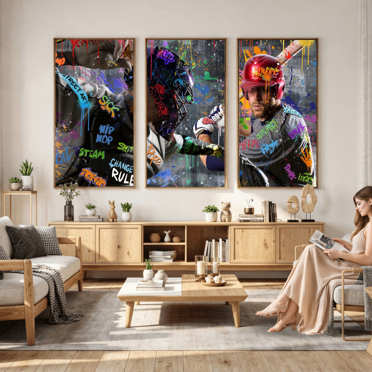 19634994-MGV-CV-36X24 - Graffiti Baseball Player Street Art Wall Art Canvas Print