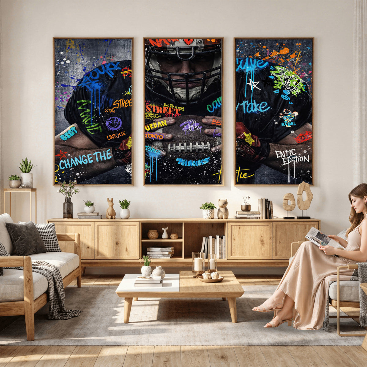 55267256-MGV-CV-36X24 - Graffiti American Football Player Street Art Wall Art Canvas Print