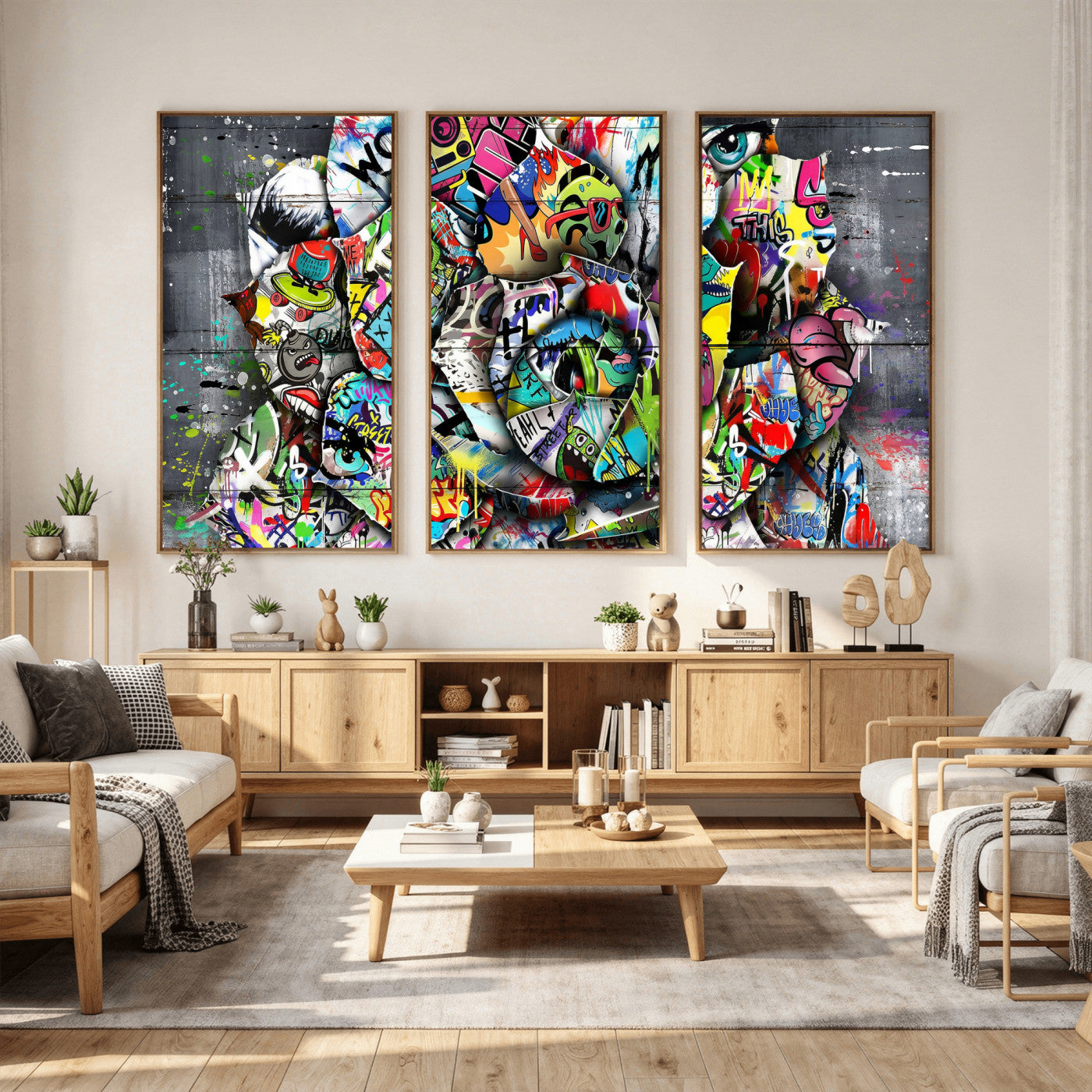 77553344-MGV-CV-36X24 - Abstract Graffiti Collage Street Art Wall Art Canvas Print, Colorful Urban Pop Art Canvas Print, Modern Graffiti Patchwork Contemporary Art Printing
