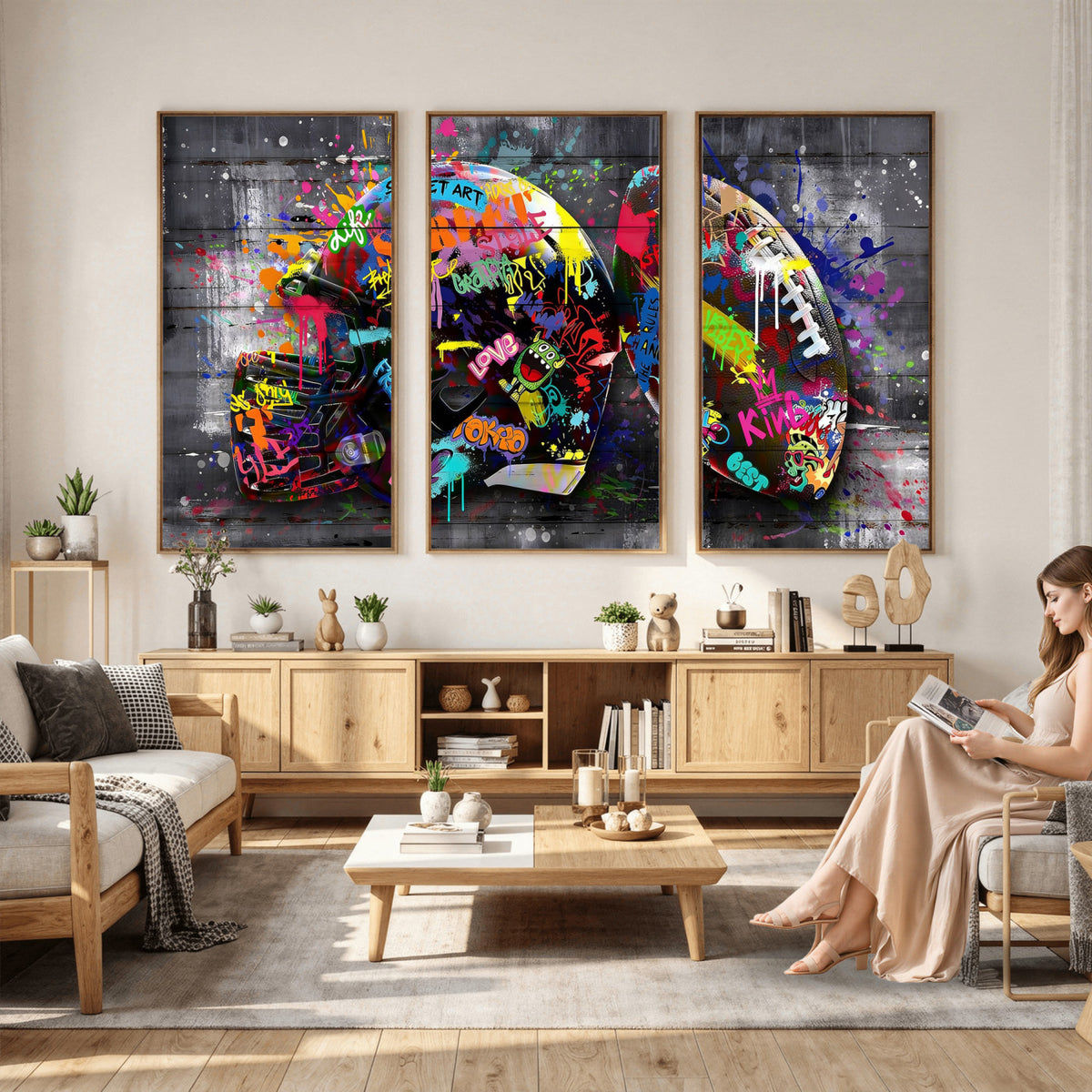 80540773-MGV-CV-36X24 - Graffiti American Football Helmet Street Art Wall Art Canvas Print