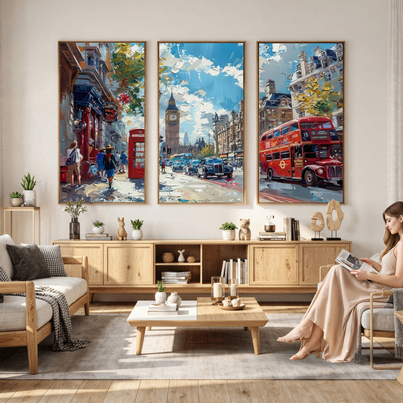 17630888-MGV-CV-36X24 - London Street Canvas Wall Art — Big Ben Red Bus Print | Oil Painting Style | UK City Wall Decor | Travel Art Gift | Living Room Print