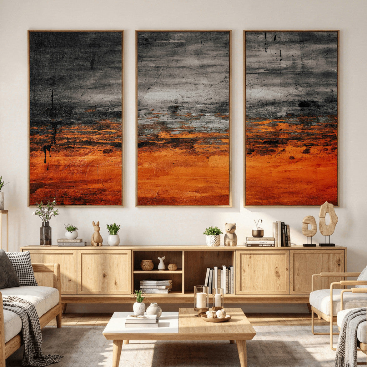 75409282-MGV-CV-36X24 - Black Orange Abstract Wall Art Canvas Print Modern Textured Painting Decor