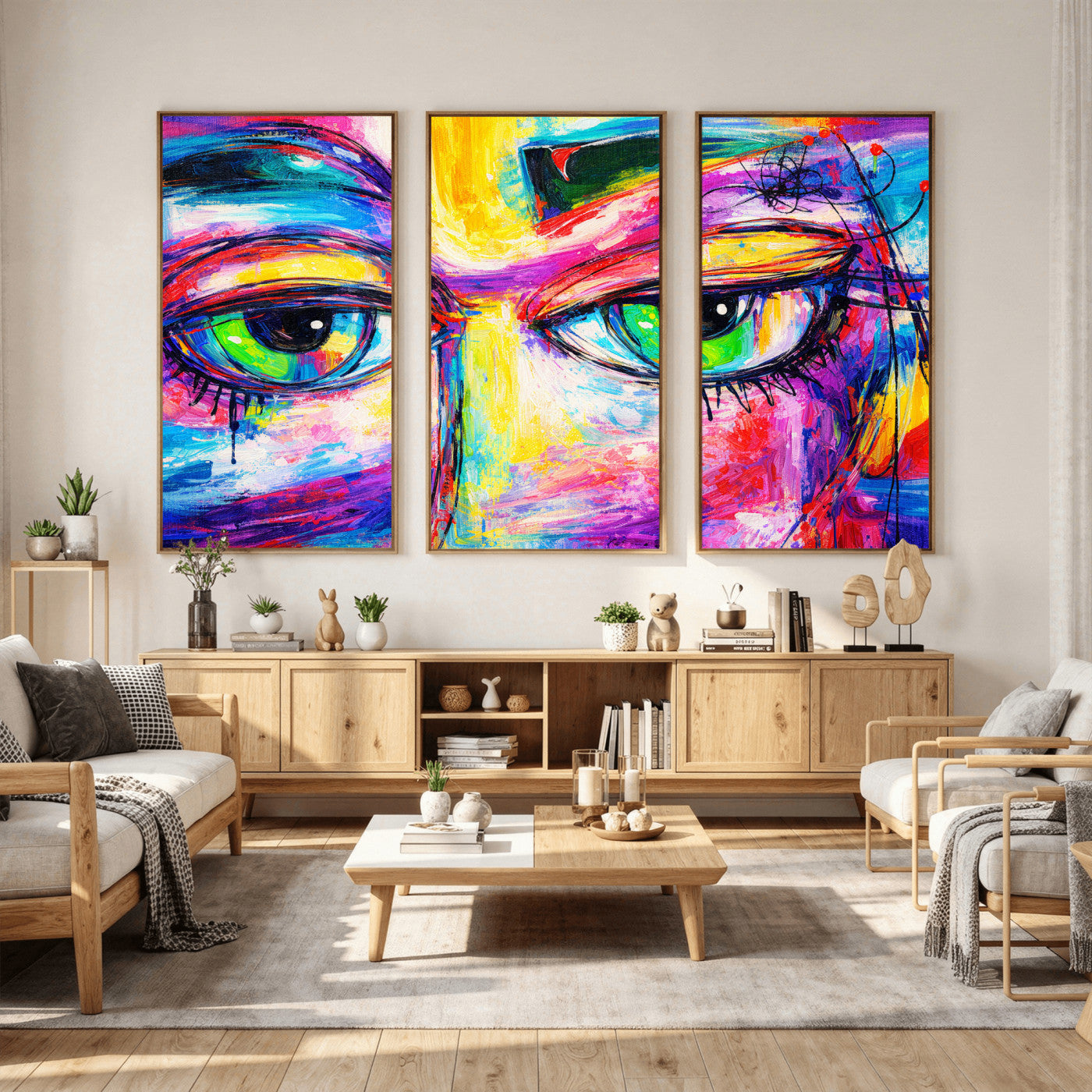 99390655-MGV-CV-36X24 - Colorful Abstract Face Wall Art Canvas Print – Modern Pop Art Portrait Artwork for Contemporary Living Room Decor