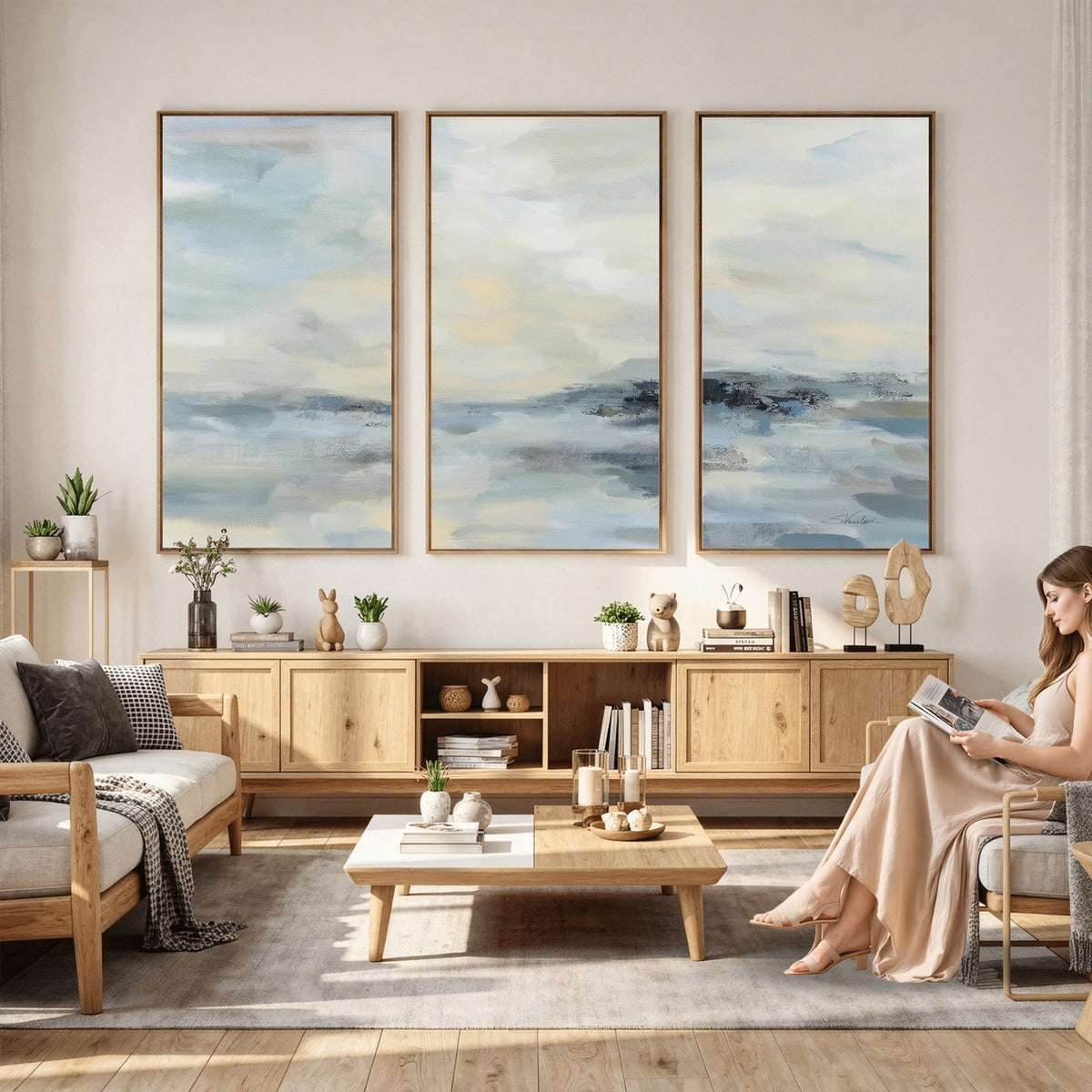 Abstract Coastal Landscape Wall Art Canvas Print | Soft Blue Gray Minimalist Art
