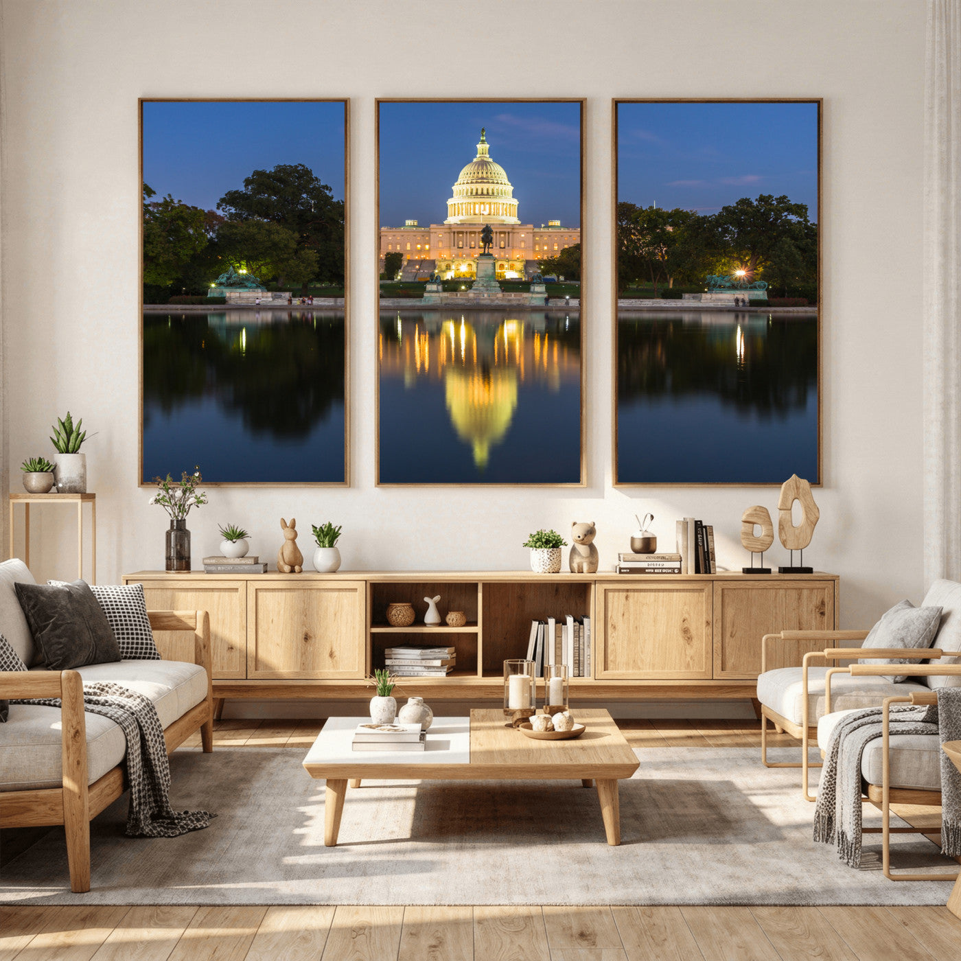 95568590-MGV-CV-36X24 - US Capitol Building Wall Art Canvas Print – Washington DC Landmark Night Reflection Artwork for Office Decor