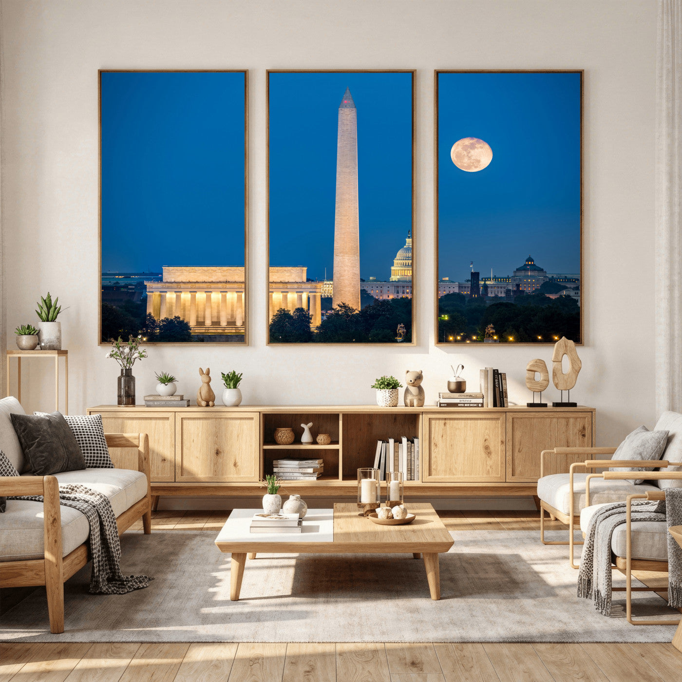 96712946-MGV-CV-36X24 - Washington DC Skyline Wall Art Canvas Print – Lincoln Memorial, Washington Monument and US Capitol Night Cityscape Artwork