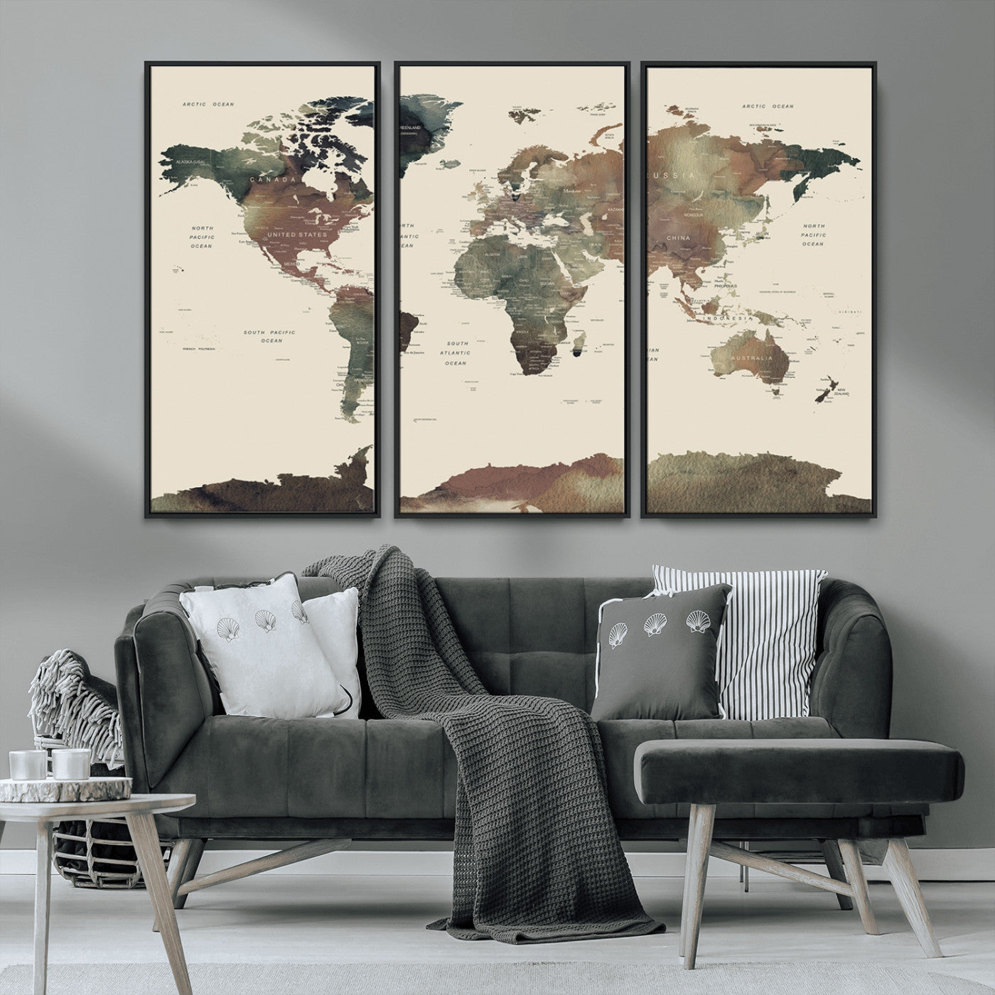 MGV-FC-48X32-3P - World Map Wall Art Canvas Print for Home and Office Decor