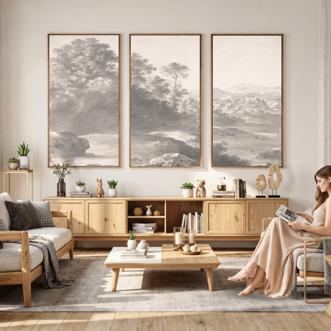 33041209-MGV-CV-36X24 - Van Poelenburch Landscape Canvas Wall Art — Dutch Golden Age Gray Wash Drawing Print | Baroque Italianate Nature Decor | Old Master Classic Gift