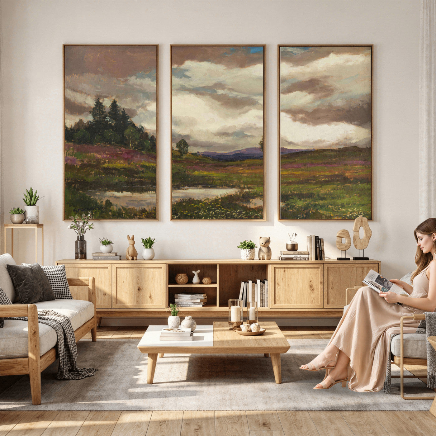 96795851-MGV-CV-36X24 - Gustav Macoun Heathland Canvas Print, Czech Landscape Oil Painting Reproduction, Purple Heather Moorland Art, Vintage European Nature Decor