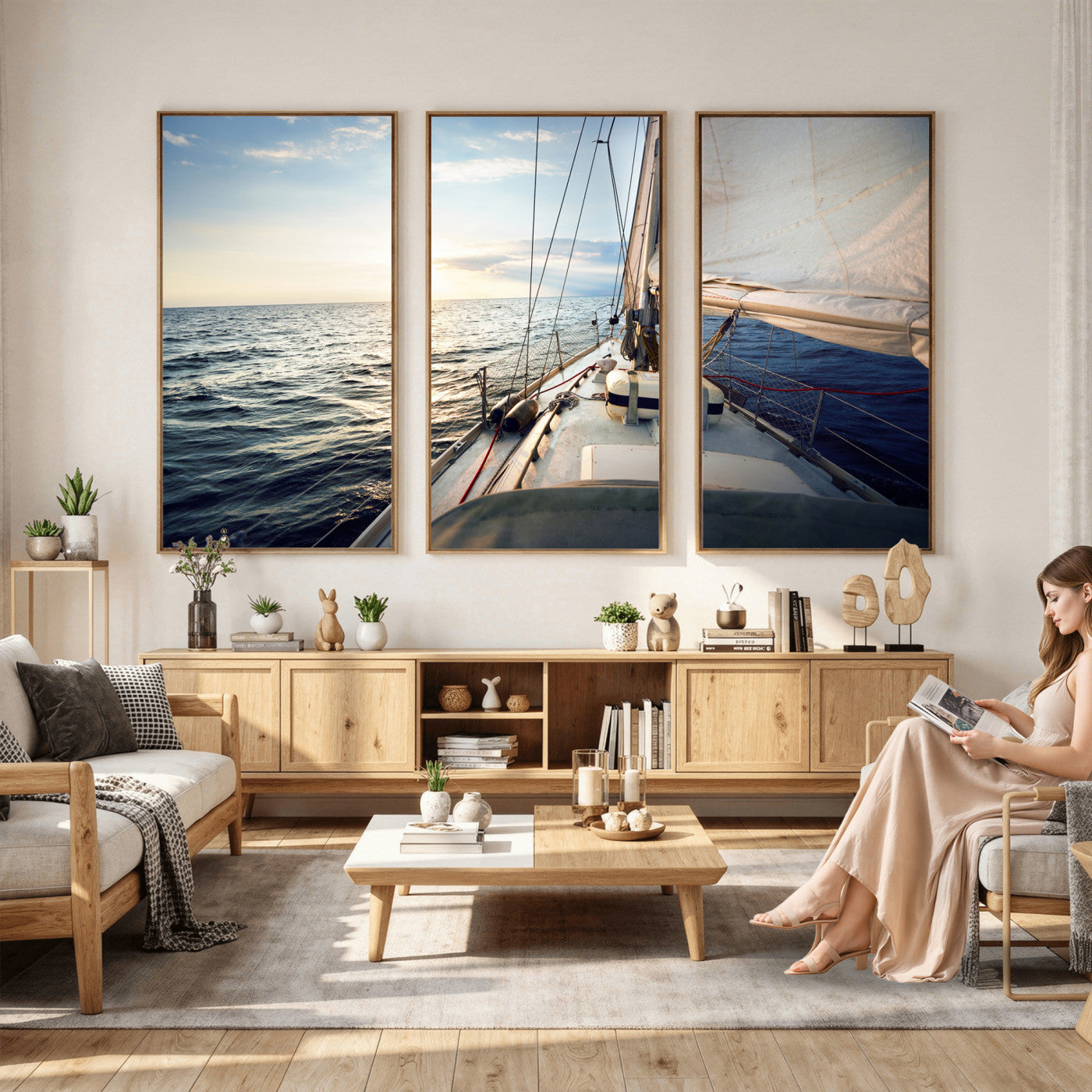 76381335-MGV-CV-36X24 - Sailboat Wall Art Canvas Print, Ocean Sunset Sailing Framed Artwork, Coastal Nautical Seascape Decor for Living Room Office Beach House