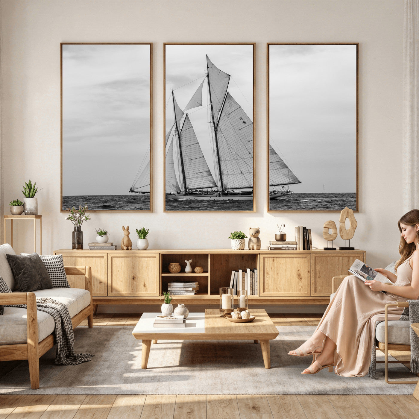 52882918-MGV-CV-36X24 - Vintage Sailboat Wall Art Canvas Print, Black and White Schooner Framed Artwork, Nautical Ocean Sailing Decor for Living Room Office Beach House