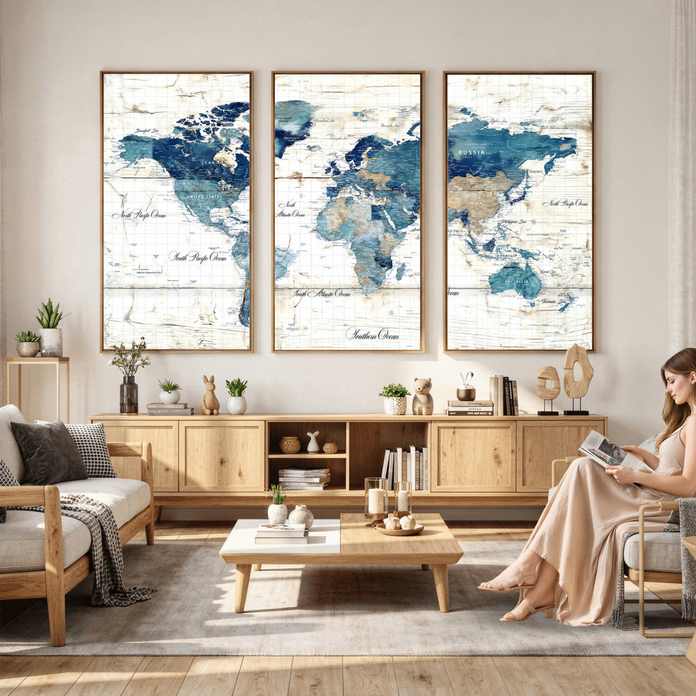 86799232-MGV-CV-36X24 - Watercolor World Map Canvas Wall Art Print – Abstract Colorful Travel Wall Decor