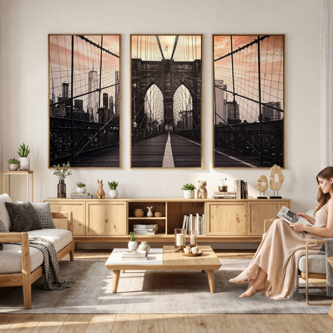 93226664-MGV-CV-36X24 - Brooklyn Bridge Canvas Wall Art, New York City Skyline Photography Print, NYC Landmark Urban Decor Artwork