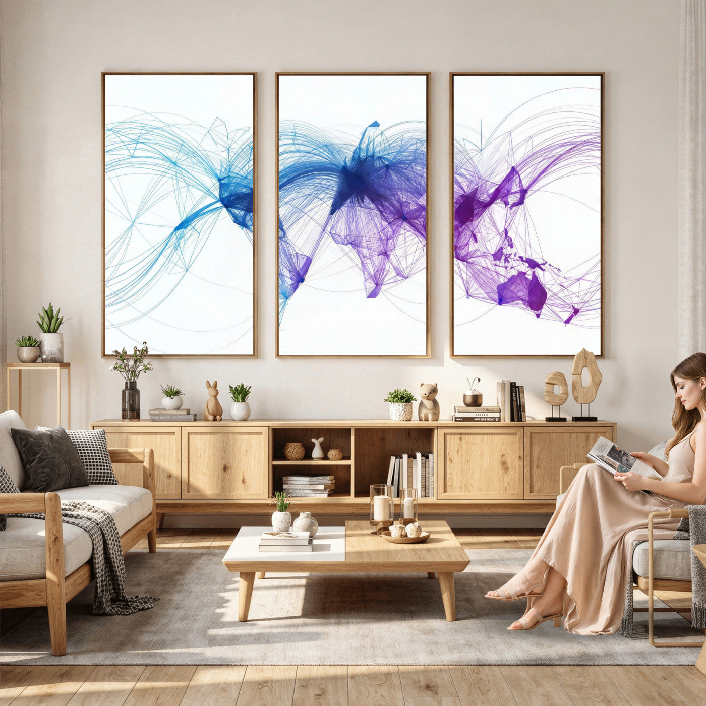 75155491-MGV-CV-48X32-3P - Global Flight Routes Map Canvas Wall Art, Worldwide Aviation Network Print, International Air Travel Wall Decor