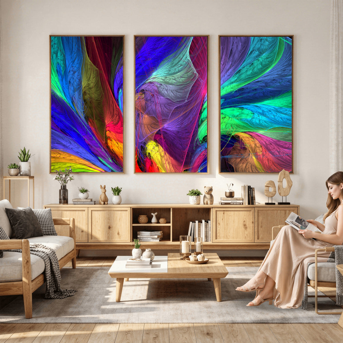 376925791-MGV-CV-36X24 - Colorful Abstract Canvas Wall Art, Rainbow Swirl Fractal Print, Bold Multicolor Living Room Decor, Vibrant Energy Art, Large Abstract Wall Art