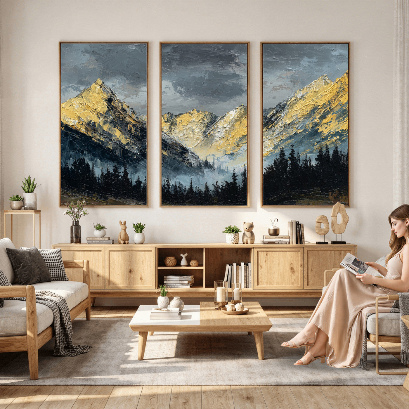 86912101-MGV-CV-48X32-3P - Abstract Mountain Wall Art Canvas Print Modern Landscape Painting Print