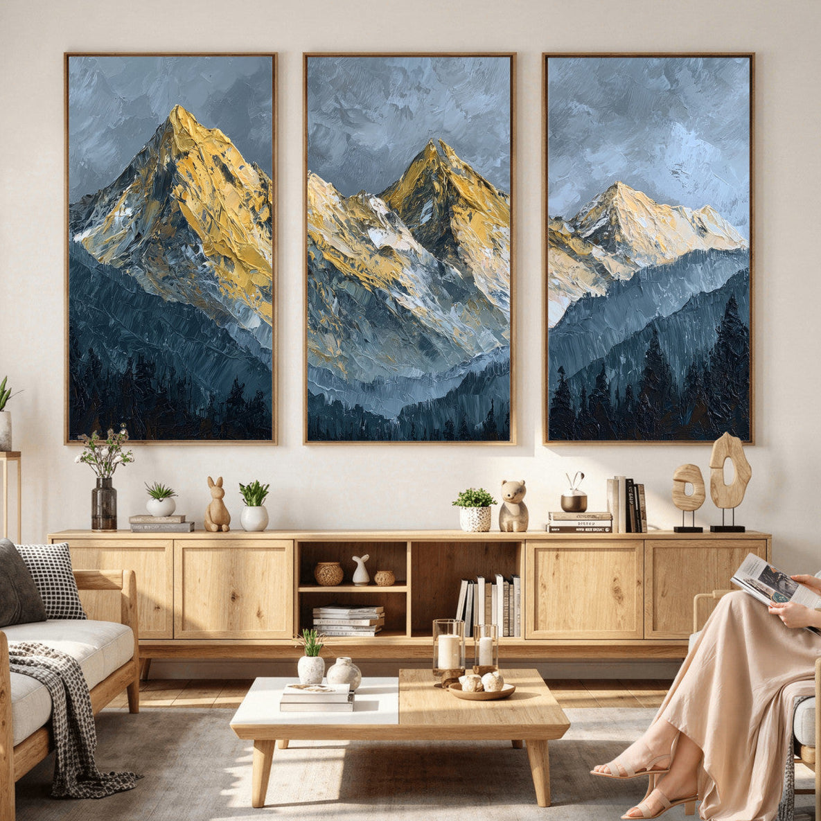50821961-MGV-CV-48X32-3P - Abstract Mountain Wall Art Canvas Print Modern Landscape Painting Print