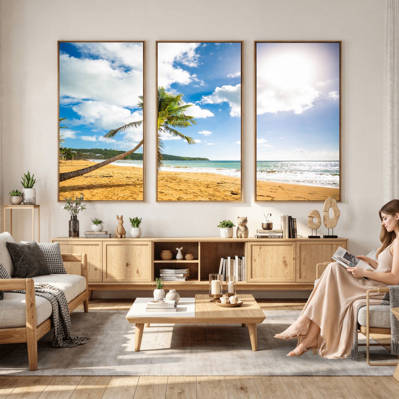 79108949-MGV-CV-36X24 - Tropical Beach Canvas Wall Art, Palm Tree Ocean Photo Print, Coastal Living Room Decor, Turquoise Sea Beach House Art, Summer Wall Art