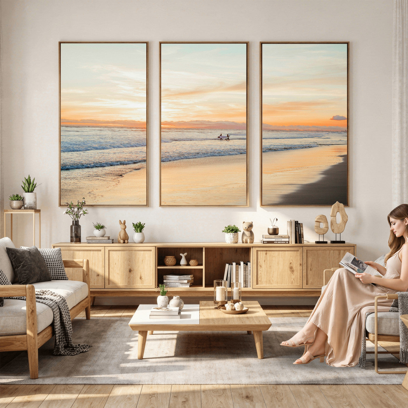 38131619-MGV-CV-36X24 - Beach Sunset Canvas Wall Art Print | Ocean Waves Landscape, Coastal Photography, Seascape Wall Decor, Ready to Hang